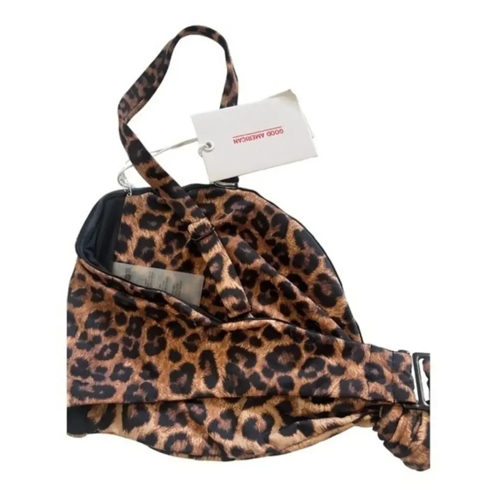 Good American Better Bikini Top Tie Front Leopard Print Summer Beachy 4XL Pool
